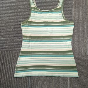 Eddie Bauer Green and Cream Striped Tank Top